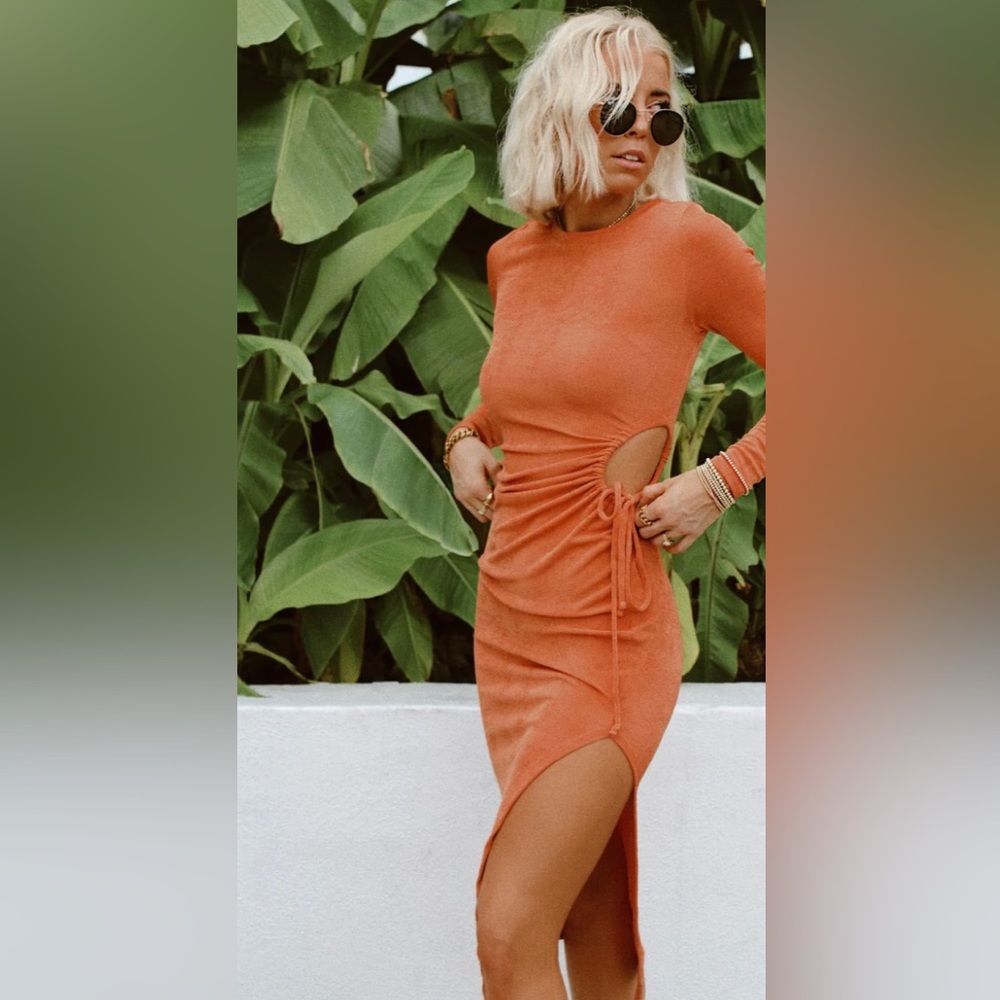 12th Tribe Aftergold Orange Cutout Midi Dress - NWT